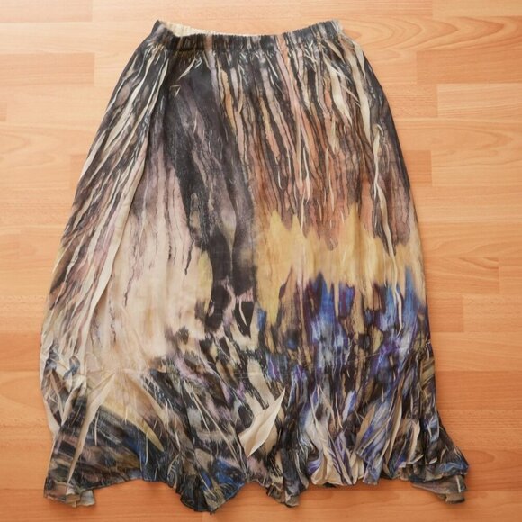 Boho Vintage Abstract Watercolor Maxi Skirt - Made in USA - Picture 2 of 5